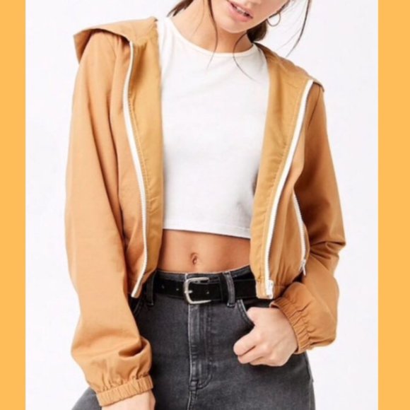 Forever 21 Jackets & Blazers - Tan Windbreaker Jacket White Zipper